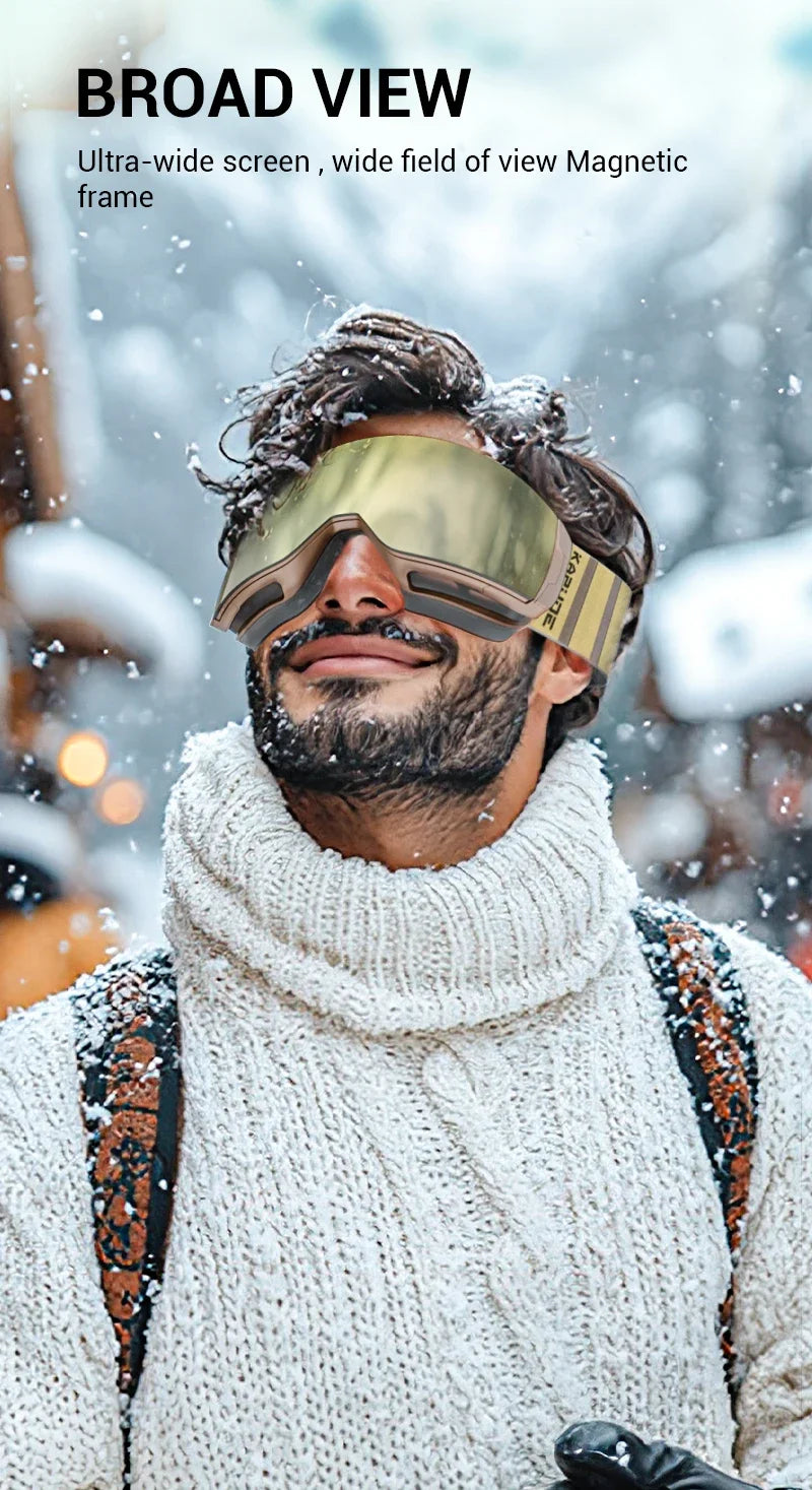KAPVOE Winter Outdoor Ski Goggles Double Magnet Adsorpt Layers UV400 Anti-fog Coatings Snowmobile Snowboard Skiing Men Women