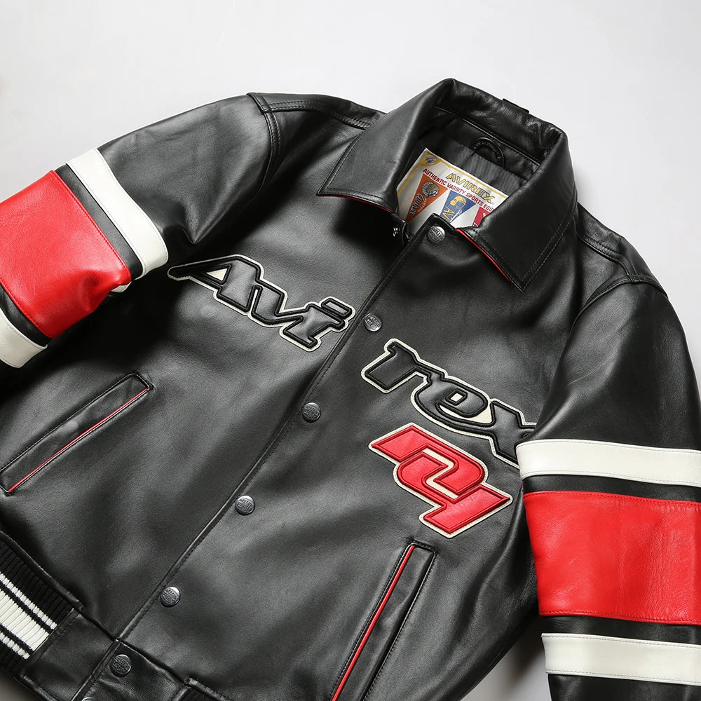 Men's Clothing Genuine Leather Jacket with American Size French Lamb Leather Embroidery Autumn Winter Classic Warm Casual Coat