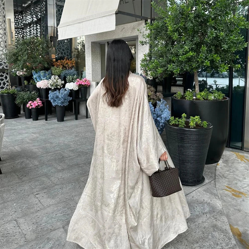 Dubai Luxury Shiny Satin Open Kimono Abaya – Muslim Kaftan Dress for Women