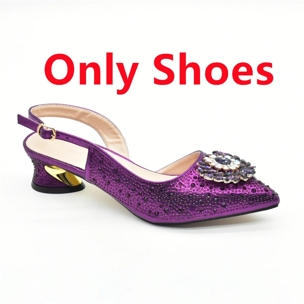 New Italian Shoe and Bag 2025 High Quality Luxury Full Diamond Italian Shoes and Bags Matching Set Decorated with Rhinestone