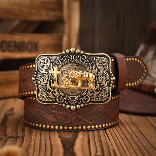 A casual, individual and retro belt, a Western-style clothing accessory, metal buckle, PU belt, suitable for both men and women