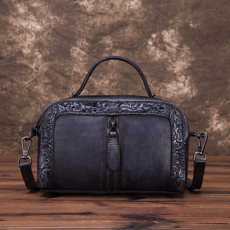 MOTAORA Genuine Leather Women Shoulder Bag Vintage Embossed Bags For Female Hand-painted Retro Crossbody Bag Ladies handbag