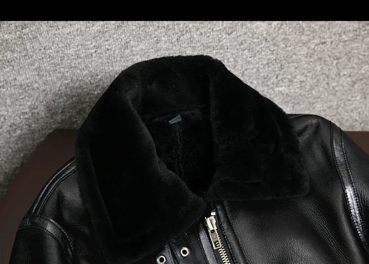 2023 New Genuine Sheepskin Leather Jacket Mens Plus Size Real Thick Sheepskin Natural Warm Coat