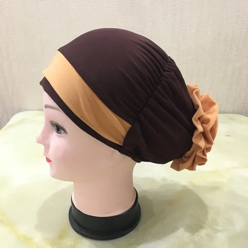 Casual Headdress Big Flower Headscarf Muslim Woman Hair Loss Cap Islamic Baotou Chemo Hat Color Matching Hats Headwear