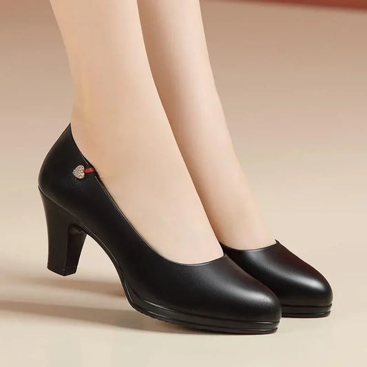 women fashion plus size black leather spring office career high heel shoes lady casual comfort work pumps zapatos de mujer z20