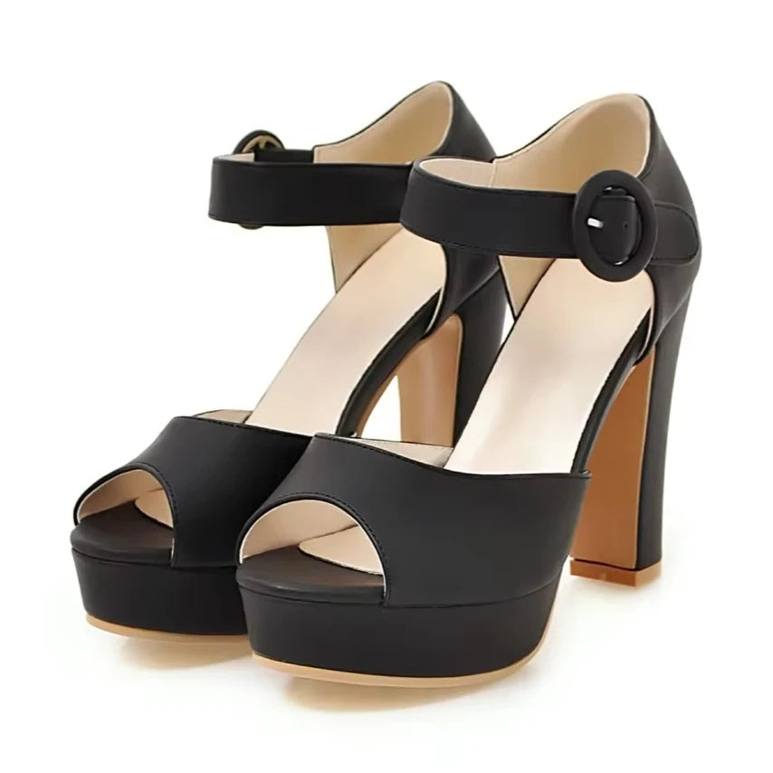 SHOWAYS Women’s Platform Sandals High Chunky Heel Peep Toe Ankle Strap Casual Office Summer Dress Shoes