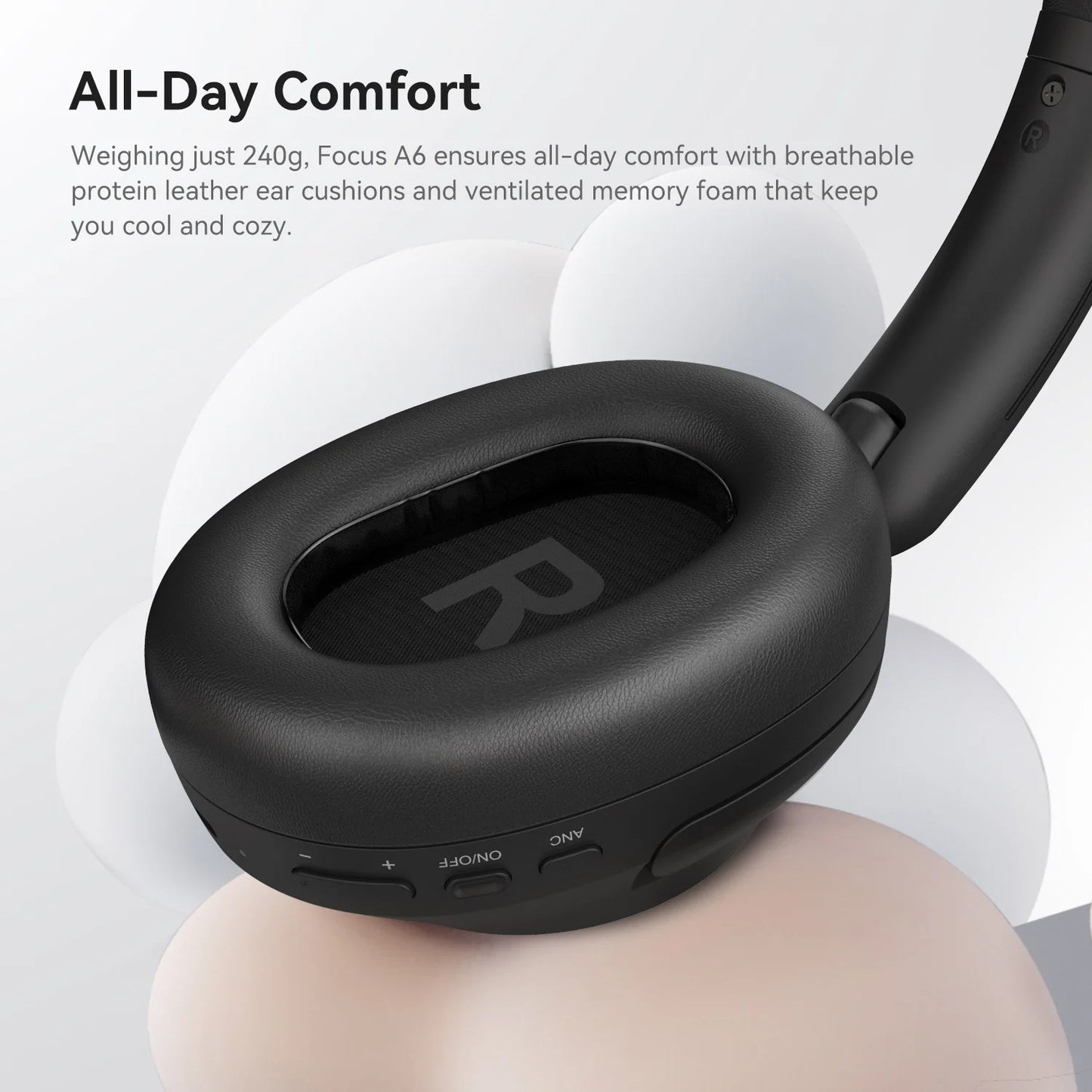 Oneodio A6 ANC Wireless Bluetooth 6.0 Headphones -48dB Hybrid Active Noise Cancelling Over Ear Headset With Mic Hi-Res LDAC APP