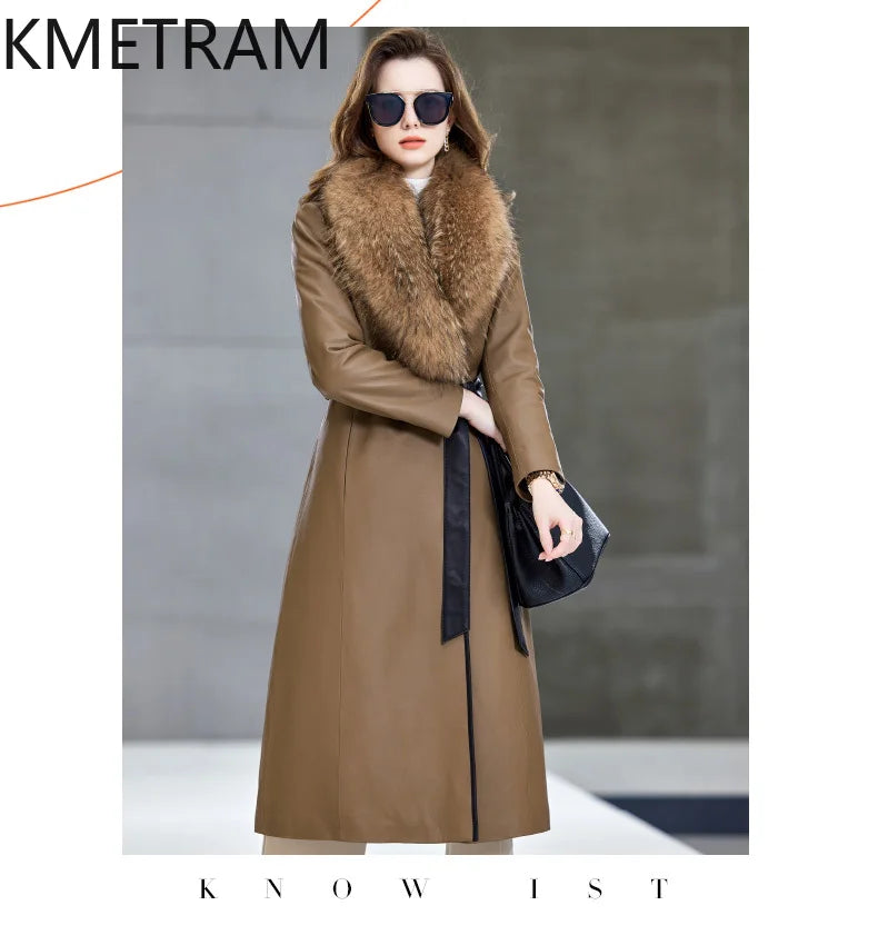 100% Sheepskin Puffer Jacket Women High Quality Long Down Coats Winter Raccoon Fur Collar Coat Womans Clothing Leren Donsjas