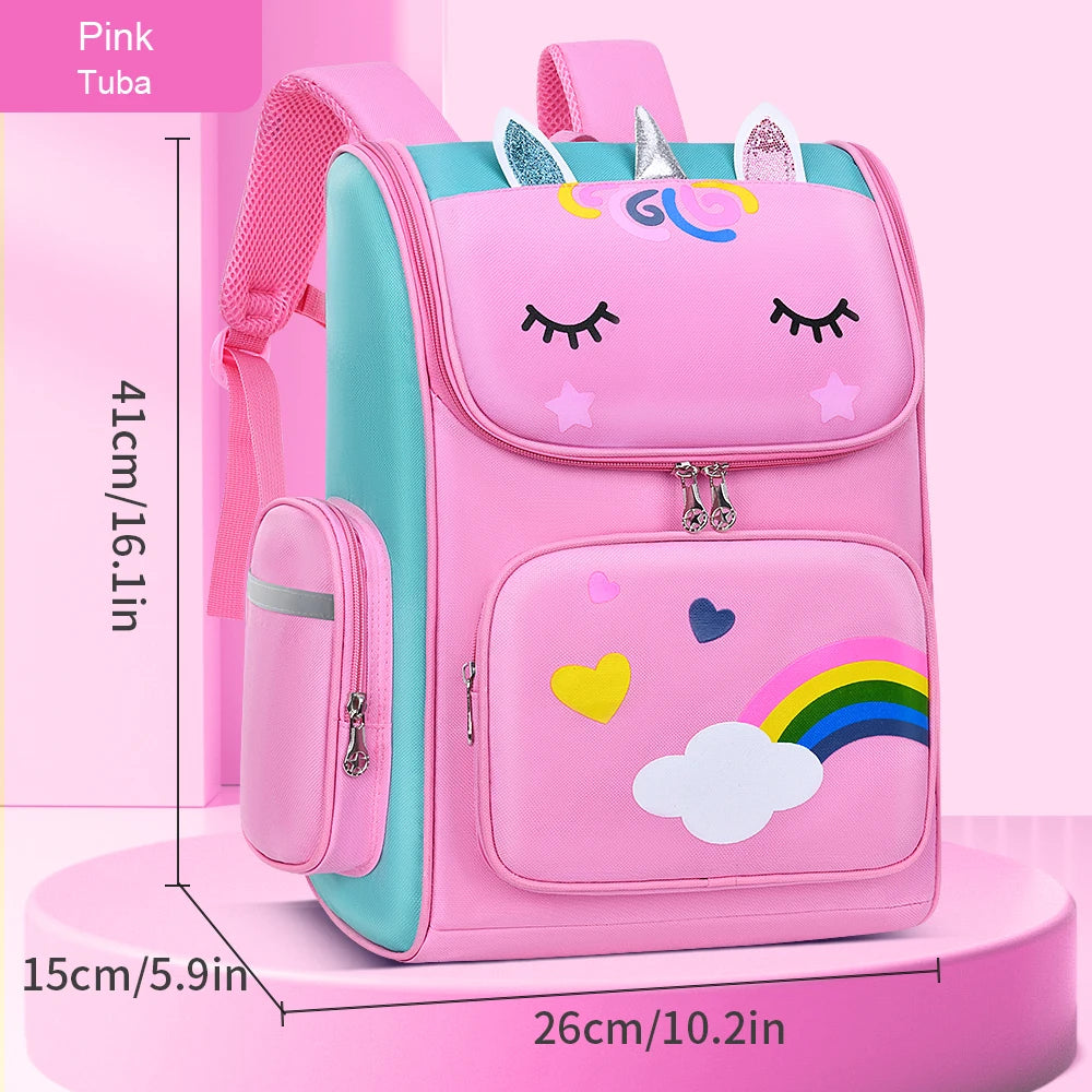 New CHILDREN'S Elementary School Students Schoolbag 6-12 Years Old Boys and Girls Shoulders Backpack 1-6 Grades Unicorn Cute Wat