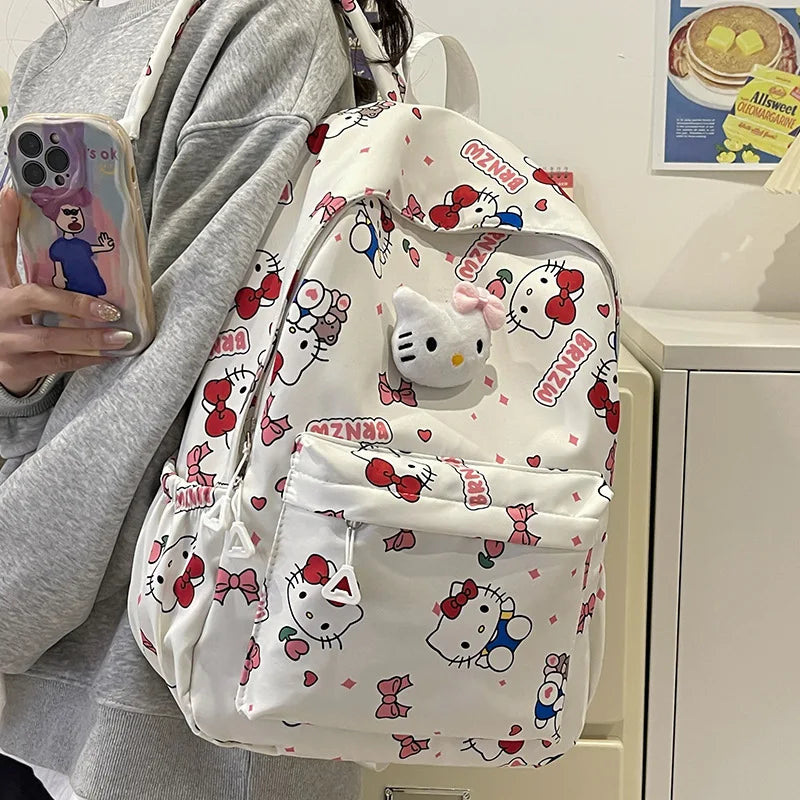2024 Sanrio Cute Kuromi Melody Cinnamoroll Large Capacity Backpack Boys Girls Cartoon Hello Kitty Kawaii Canvas Schoolbag