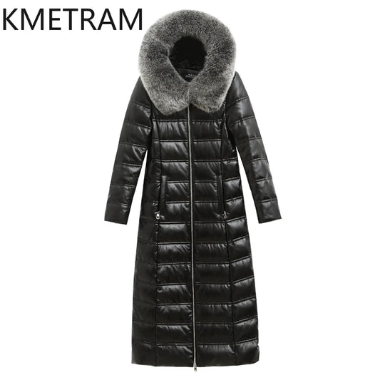 KMETRAM Winter Long Length Coats for Women Clothing Sheepskin Down Jackets White Duck Down Fox Fur Collar Casaco Feminino