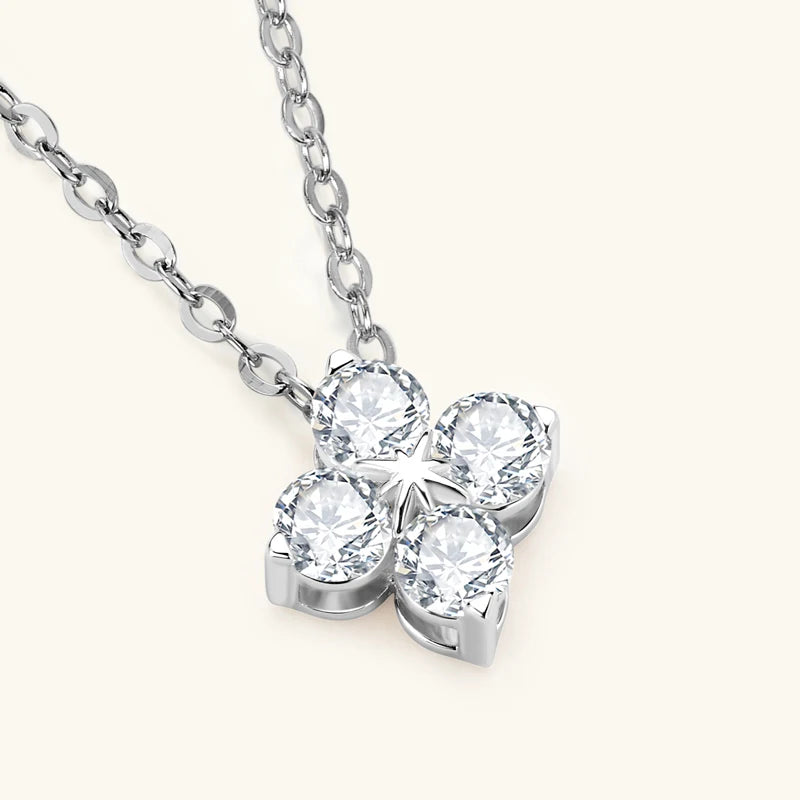 Lnngy Certified GRA Four Leaf Clover Moissanite Necklace Stud Earring Jewelry Set For Women 925 Sterling Silver Pendant Necklace