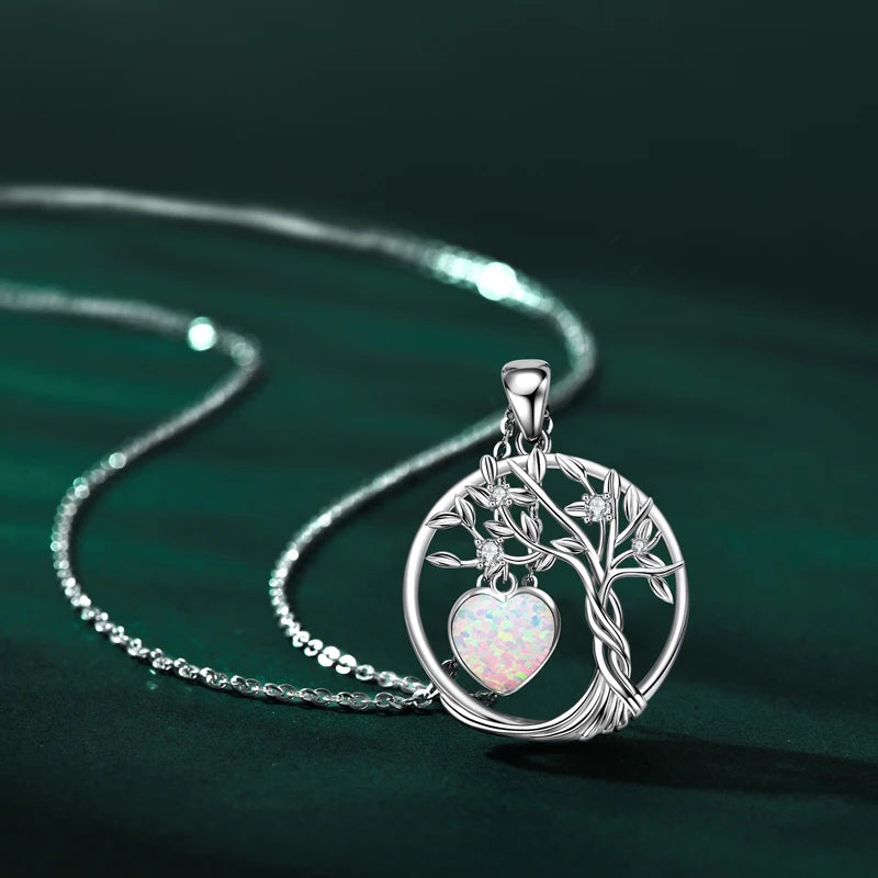 Lnngy 925 Sterling Silver Tree of Life Circle Pendant Necklace Colorful Birthday Stone Necklaces Jewelry for Women Daily Gift