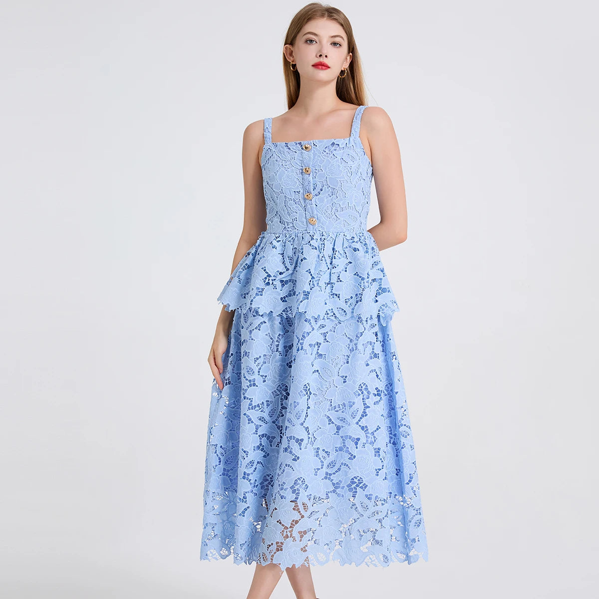 Women's Dress New Flower Embroidery Square Collar Long Dresses for Summer 2025 Backless Sleeveless Midi Dresses Party Dresses