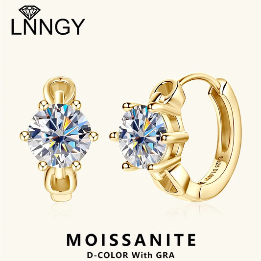Lnngy Shining1CT Round Moissanite Hoop Earrings With Certificate 925 Sterling Silver Six Claw Earring 2025 Jewelry New Arrivals