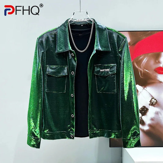 PFHQ Trendy New Male Jacket Gradient Color Shoulder Pad Design Menswear Cool Colorful Lapel Long Sleeve Handsome Clothes 21E6145