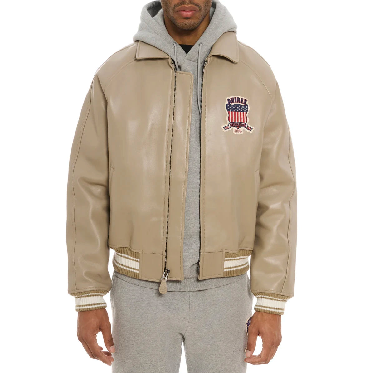 AVIREX  new listing leather flight suit jacket French sheepskin men's fat plus size loose version of the casual spring coat