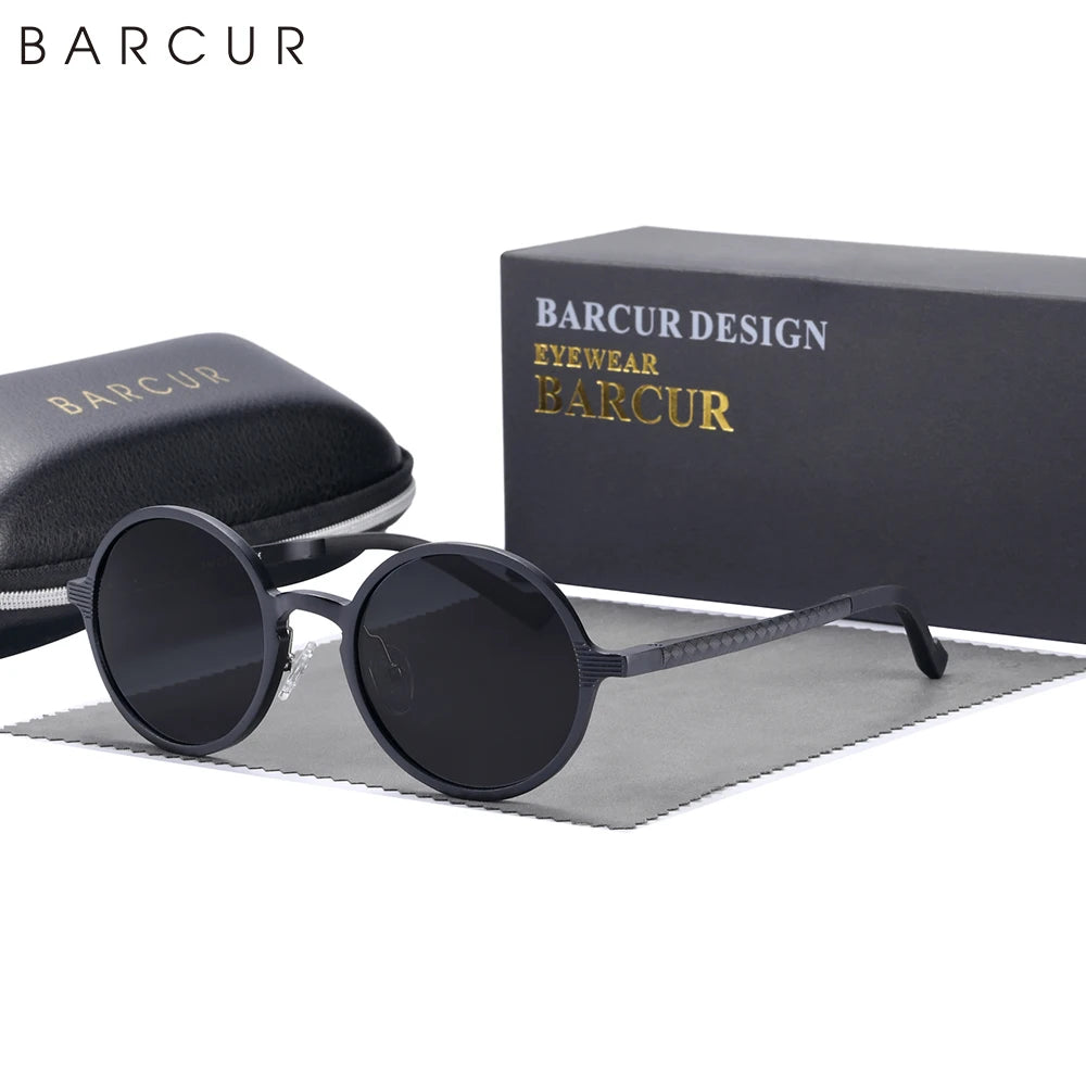 BARCUR Man Round Sunglasses Men Ultra Light Glasses Retro Vintage Women Sun Glasses UV400 Eyewear Accessory