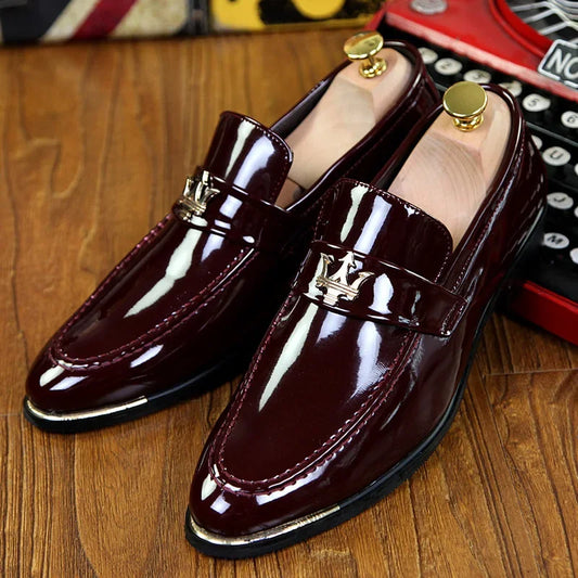 Men Glitter Leather Loafers – Pointed Toe Slip-On Party Dress Shoes