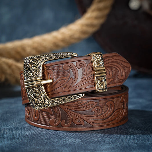 A casual, individual and retro belt, Western-style clothing accessory, metal buckle, PU belt, suitable for both men and women