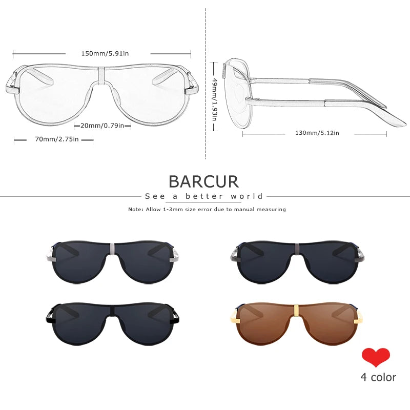 BARCUR Polarized Black Sunglasses Male Rimless Glasses Men Driving Eyewear