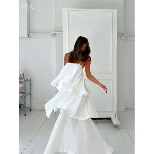 Mila Spaghetti Strap Wedding Party Dress Cascading Ruffle Backless Customized Evening Dresses Floor-Length vestidos de fiesta