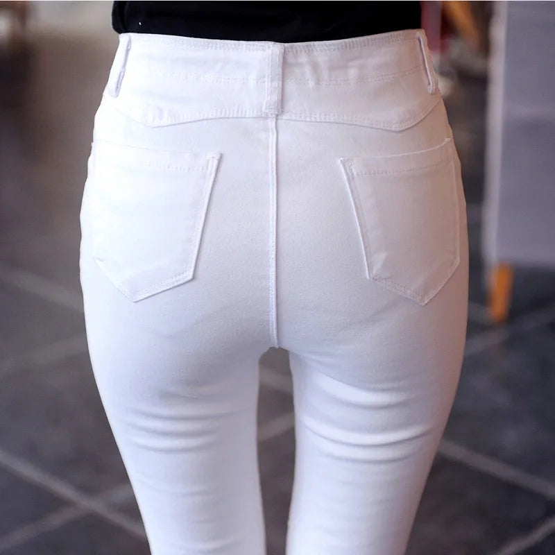 High Waist Pencil Jeans Women's Casual Skinny White Denim Pants New Korean Big Size 34 Stretch Vaqueros Leggings Kot Pantolon