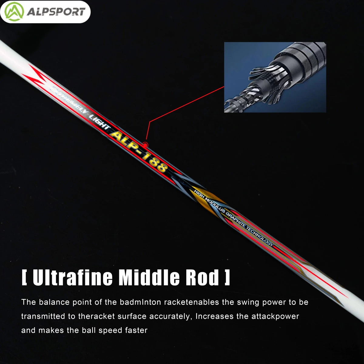 Alpsport AIR 10U Badminton Racket 52g Ultralight, HM Carbon Fiber & Titanium, 28lbs Fast Rebound for Pro Players