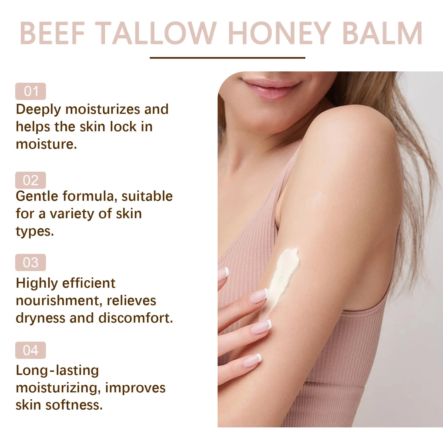 Organic Beef Tallow Honey Moisturizer Grass Fed Beef Tallow Face Cream Soothing Firm Increase Elasticity Whipped Smooth Lotion