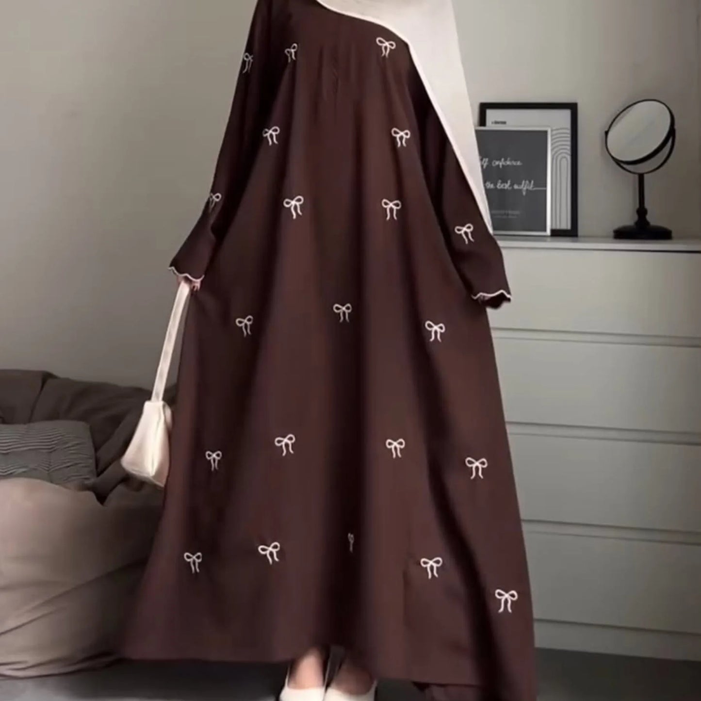 Eid Women Party Dress Muslim Abaya Bow Embroidery Modest Jalabiya Ramadan Long Dresses Abayas Vestidos Largos Kaftan Long Robe