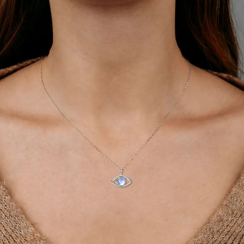 Lnngy Collier Argent 925 Sterling Silver Clavicle Necklace Round Moonstone Artificial Gemstone Pendant Necklaces For Women Gift