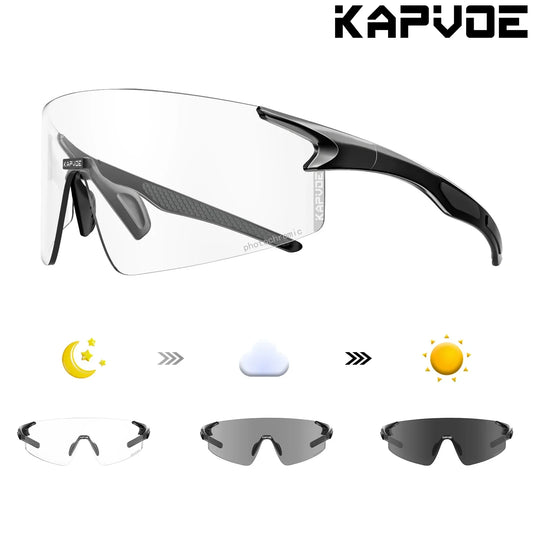 Kapvoe Photochromic Cycling Sunglasses Rimless Color Cycling Glasses Men Bicycle Goggles MTB Sports Bike Eyewear Outdoor UV400