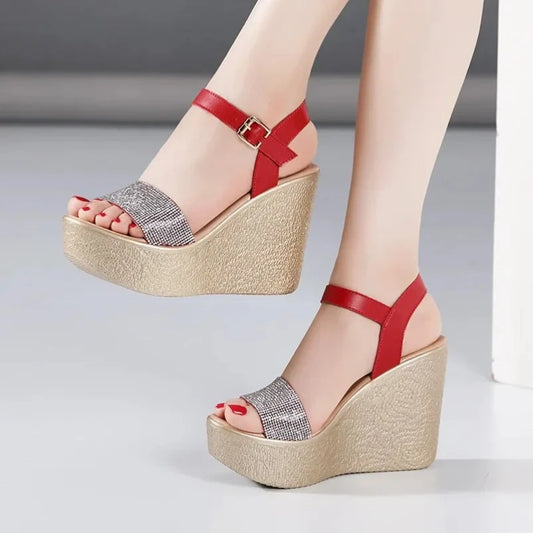 Women’s Luxury Rhinestone Super High Heel Sandals – Peep Toe, 11 cm Heel