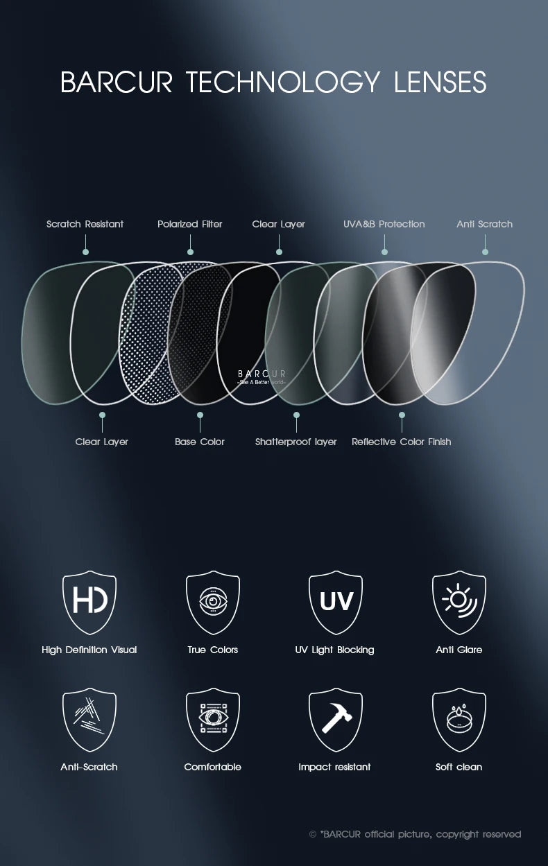 BARCUR Aluminium Magnesium Sunglasses for Men Polarized UVA&B Protection Photochromic Ultralight Sun Glasses Sports Eyewear