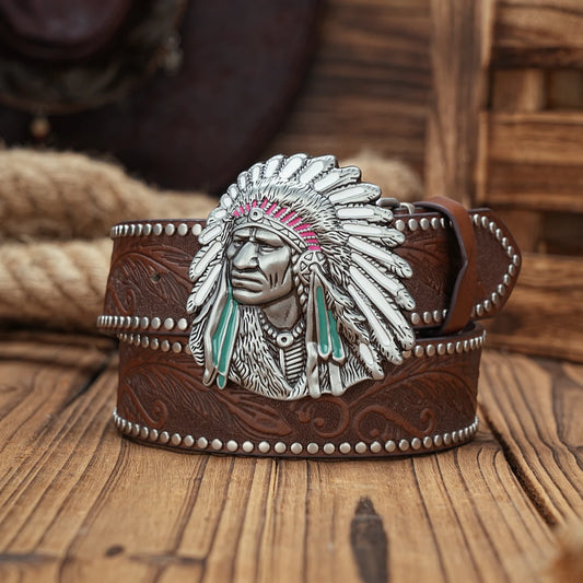 A casual, individual and retro belt, Western-style clothing accessory, metal buckle, PU belt, suitable for both men and women
