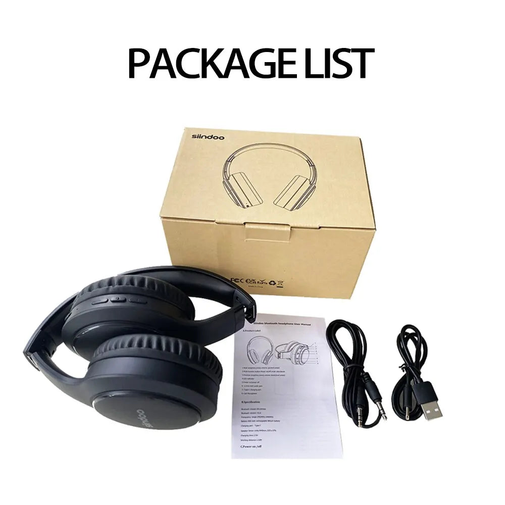Siindoo JH919 Wireless Bluetooth Headphones Foldable Stereo Earphones Super Bass Noise Reduction Mic For Laptop PC TV