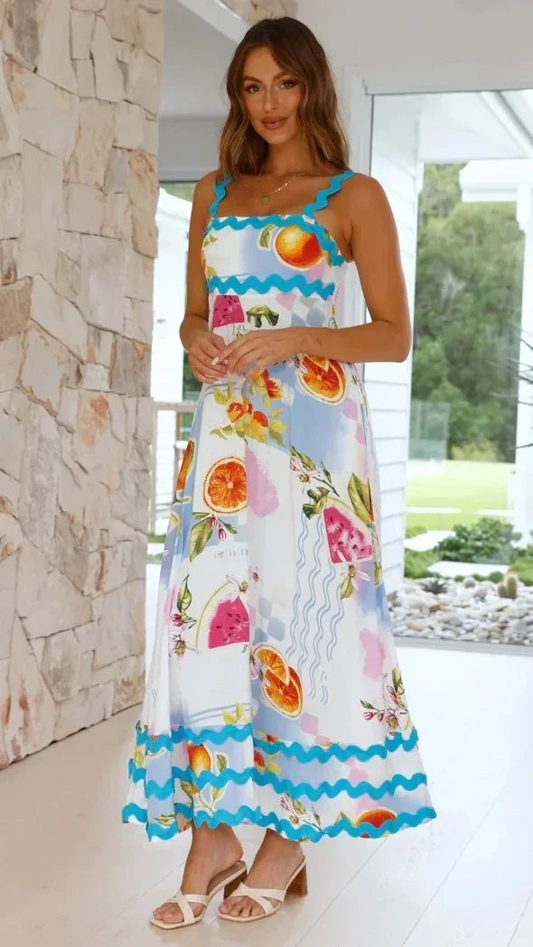 EuroWave Eleganza Dress – Summer 2025 A-Line Printed Maxi