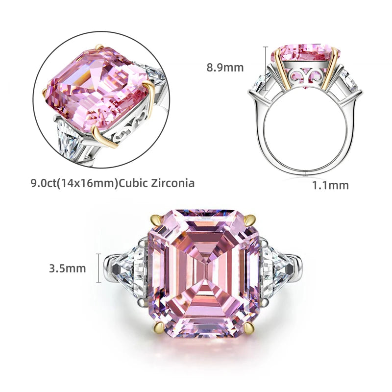 Lnngy Exquisite Emerald Cut Three Stone Wedding Ring for Women Original 925 Sterling Silver Engagement Rings Jewelry Gift