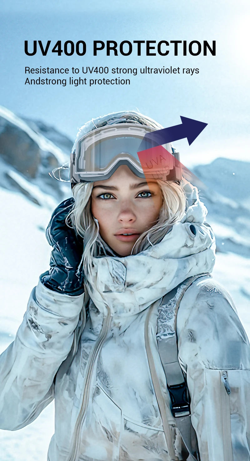 KAPVOE New Photochromic Outdoor Sport Ski Snowboard Goggle Men UV400 Protection Women Glasses Magnetic Attraction Skiing Goggles