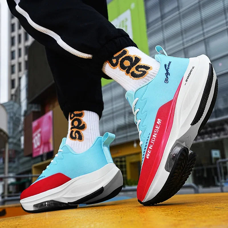 Men's Breathable Sports Shoes Summer Collection Mesh Fabric Double Air Cushion Running Shoes Korean Style The New