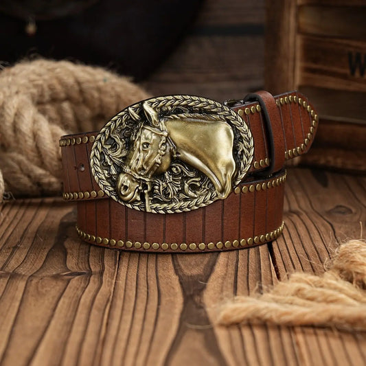 A casual, individual and retro belt, Western-style clothing accessory, metal buckle, PU belt, suitable for both men and women
