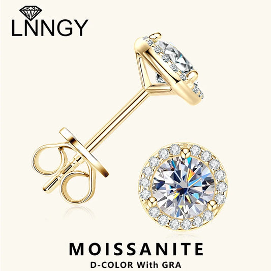 Lnngy Sparkling 5MM 6.5MM 8MM Certified Moissanite Earrings 925 Sterling Silver Round Stud Earring 2025 New Women Jewelry Gift