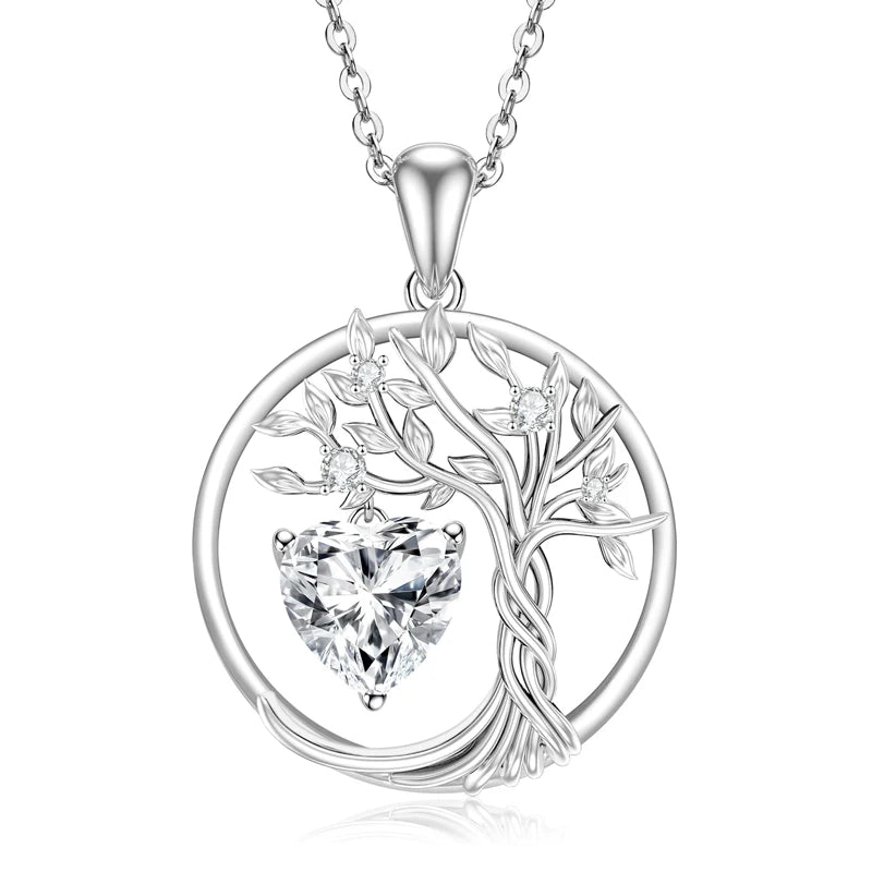 Lnngy 925 Sterling Silver Tree of Life Circle Pendant Necklace Colorful Birthday Stone Necklaces Jewelry for Women Daily Gift