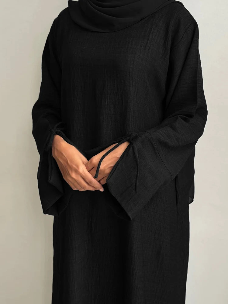 Loose Closed Abaya Dress New Women Pullover Muslim Dress Slit Cuffs Casual Hijabi Outwear Dubai Islamic Arab Clothing Ramadan