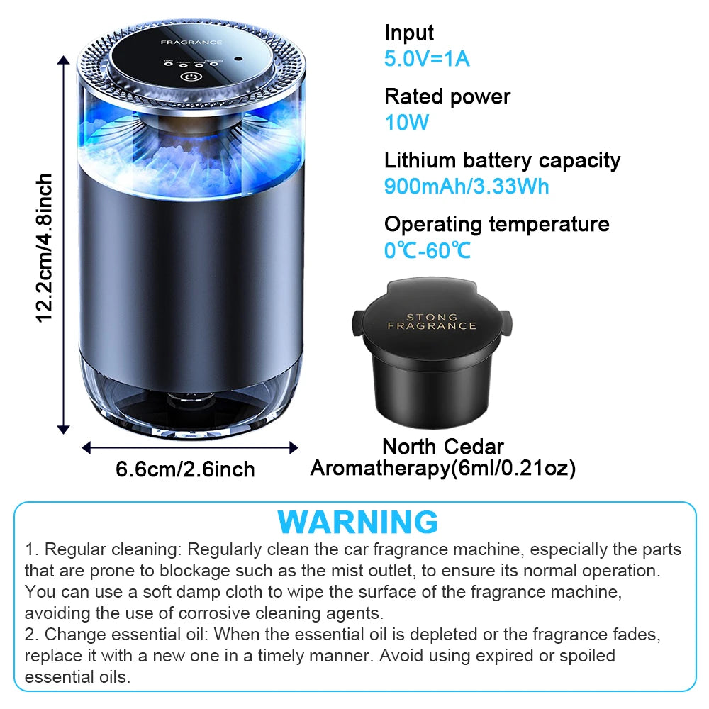 Caer Smart Car Air Freshener Rechargeable Cloud Mist Perfume Diffuser 3 Levels Adjustable Automobile Interior Humidifier Kit