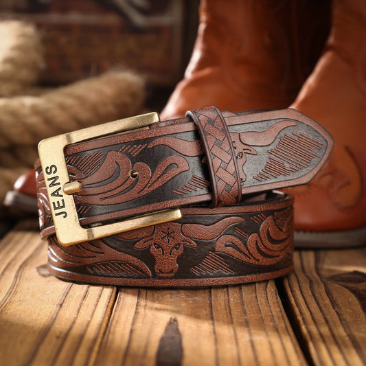 A men's and women's casual retro belt Western style! PU leather belt with metal buckle, suitable for daily work wear