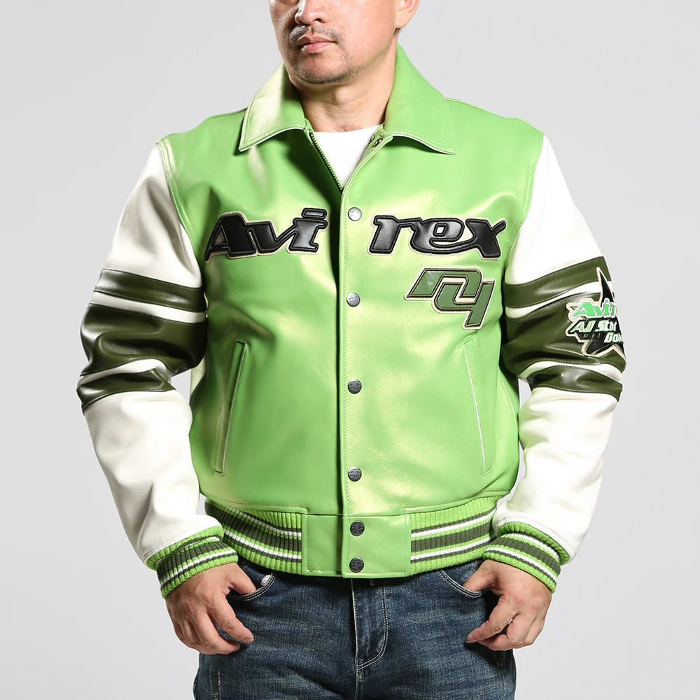 Men's Clothing Genuine Leather Jacket with American Size French Lamb Leather Embroidery Autumn Winter Classic Warm Casual Coat