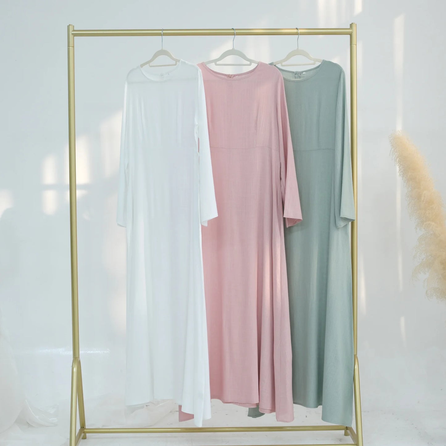 2025 Linen Pink Abaya Eid Ramadan Modest Maxi Dress Solid Color Robe Arabe Elegant Women Muslim Dresses Caftan Marocain Femme