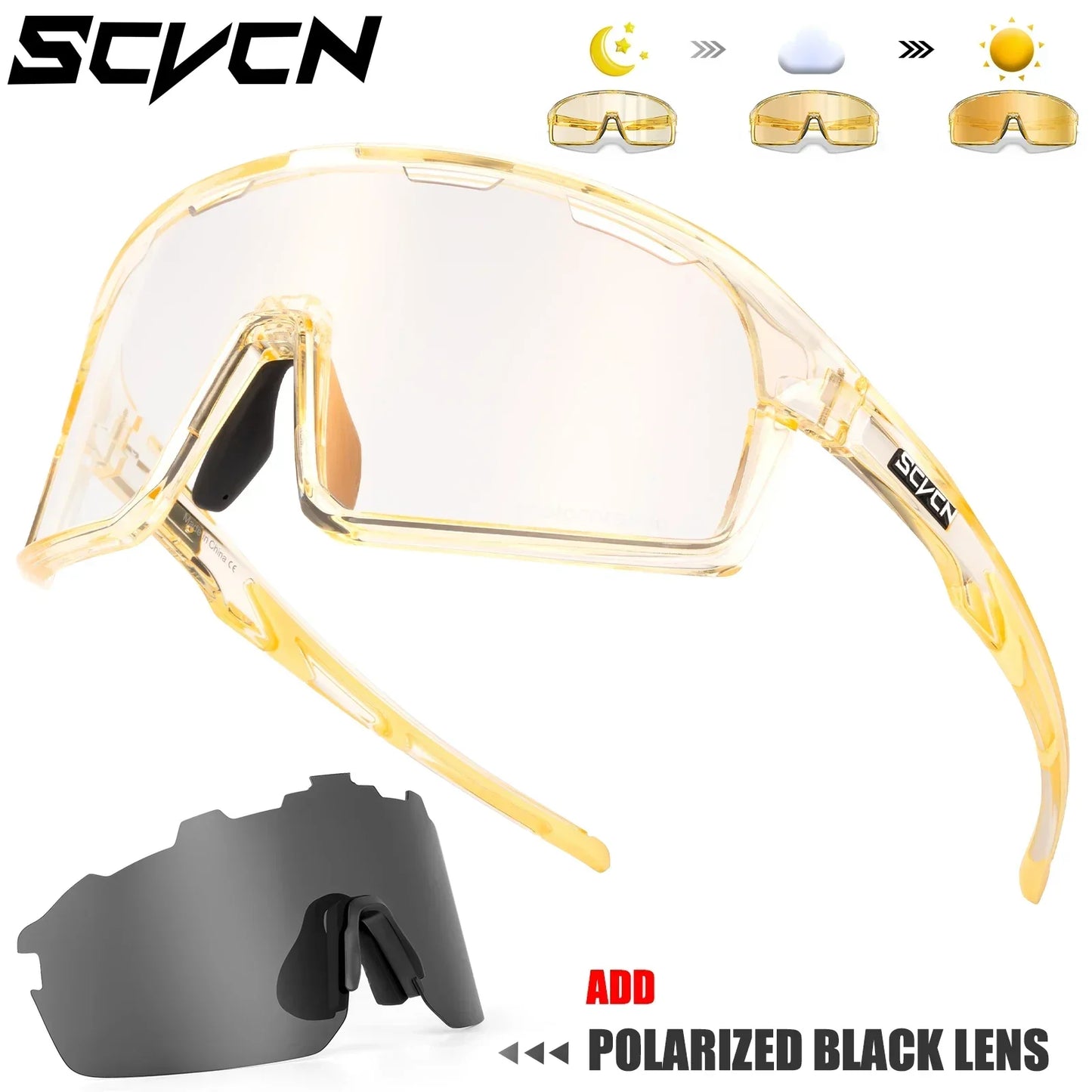SCVCN Photochromic Cycling Sunglasses for Man Blue Outdoor Sports Bike Glasses MTB Fishing Glasses Bicycle Goggles UV400 2lens