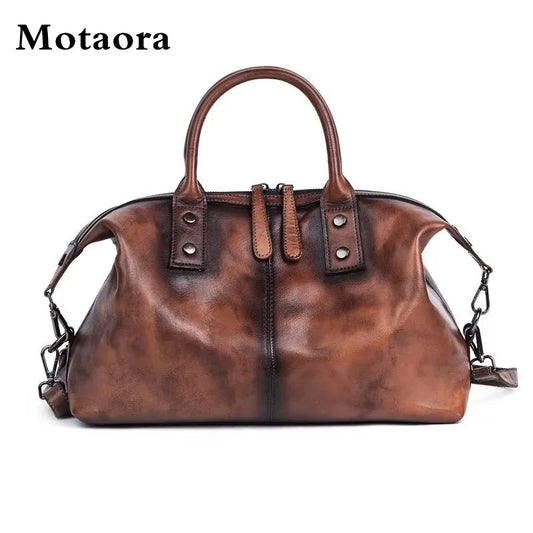 MOTAORA Hand-Painted Top Handle Tote Bag for Women, Premium Cowhide Leather Vintage Hobo Purse with Zipper NEW Work & Travel Bag